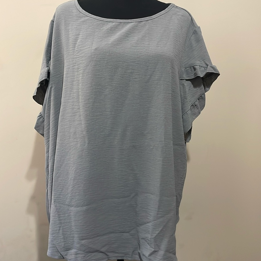 NEW! Grey crew neck ruffle / flutter sleeve top - size 3XL